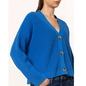 WHISTLES Mara Cotton Long Sleeve V-Neck Cardigan Sweater Blue Women's Large NWT